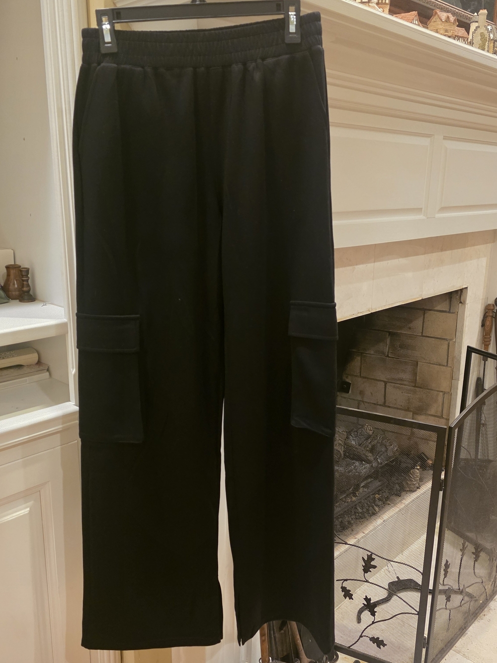 white birch Black Wide-Leg Cargo Trousers